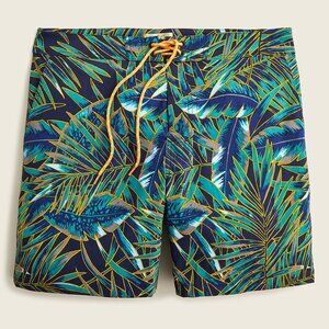 J. Crew Men's Tropical Palm Print Board Shorts in Navy, Teal & Yellow